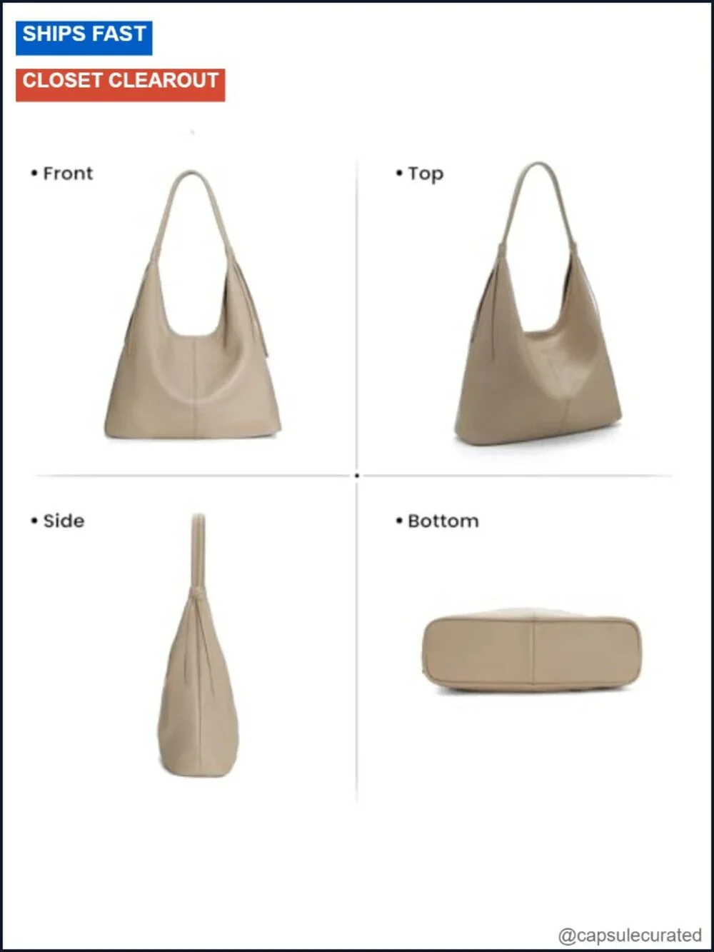 Genuine Leather Slouchy Hobo Handbag with Tassel, Magnetic Closure, Lightweight